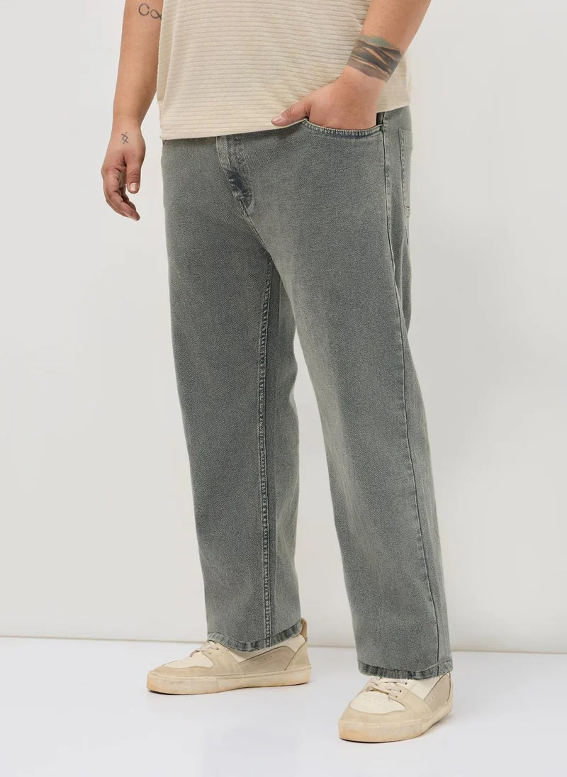 أوربانو فاشن Urbano Plus Men's Light Grey Regular Fit Heavy Washed Denim Jeans Stretchable